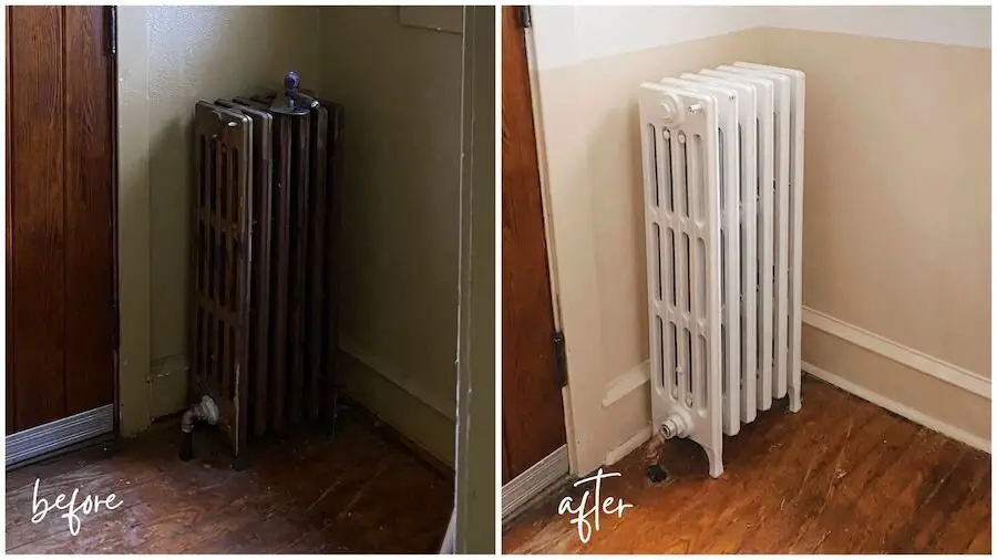 Painting an old radiator before and after