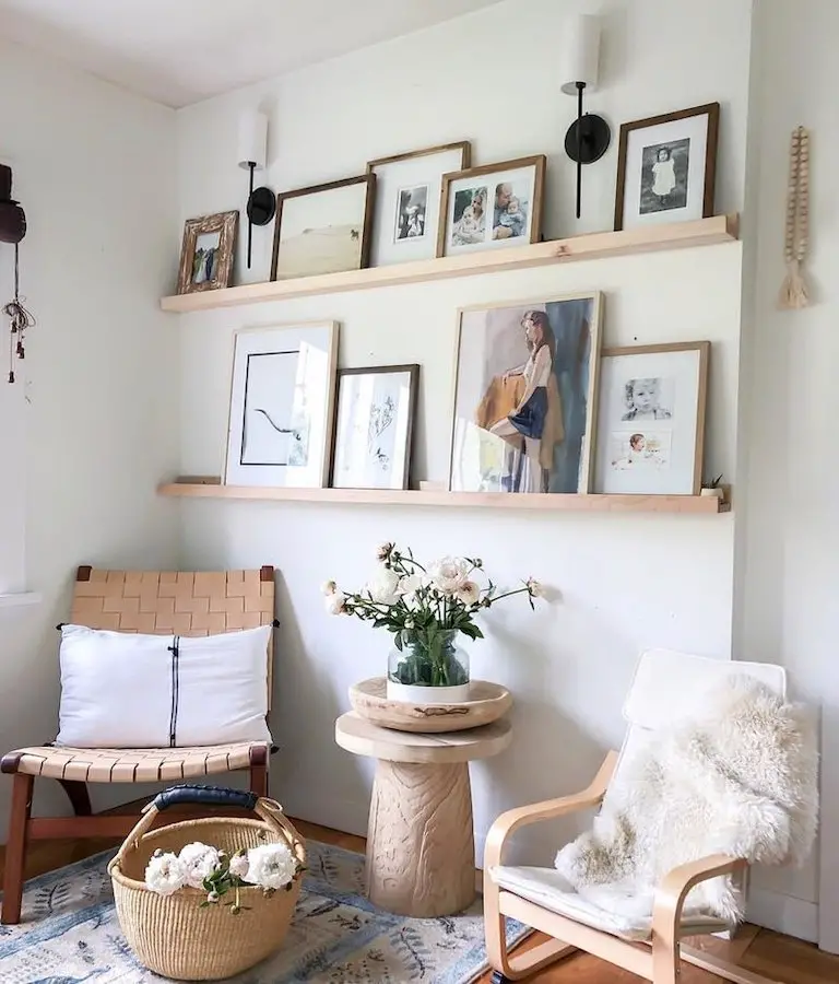 how to style a picture ledge shelf 