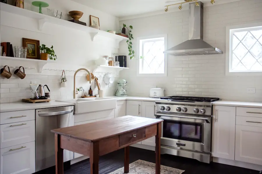White Kitchen with Peg Open Shelving